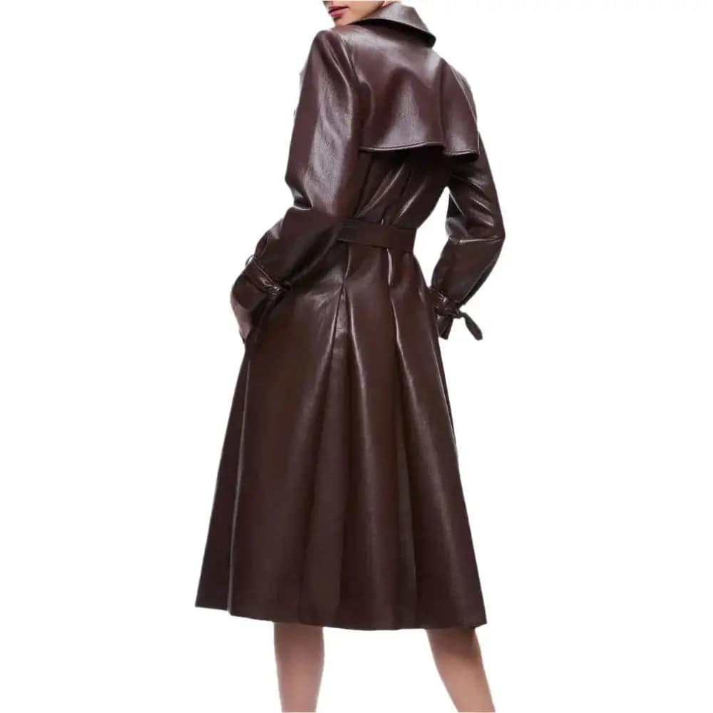 Women’s Chocolate Brown Leather Trench Coat - Image 2