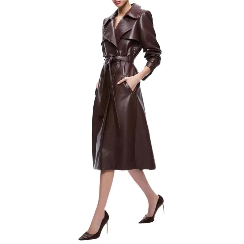 Women’s Chocolate Brown Leather Trench Coat - Image 3