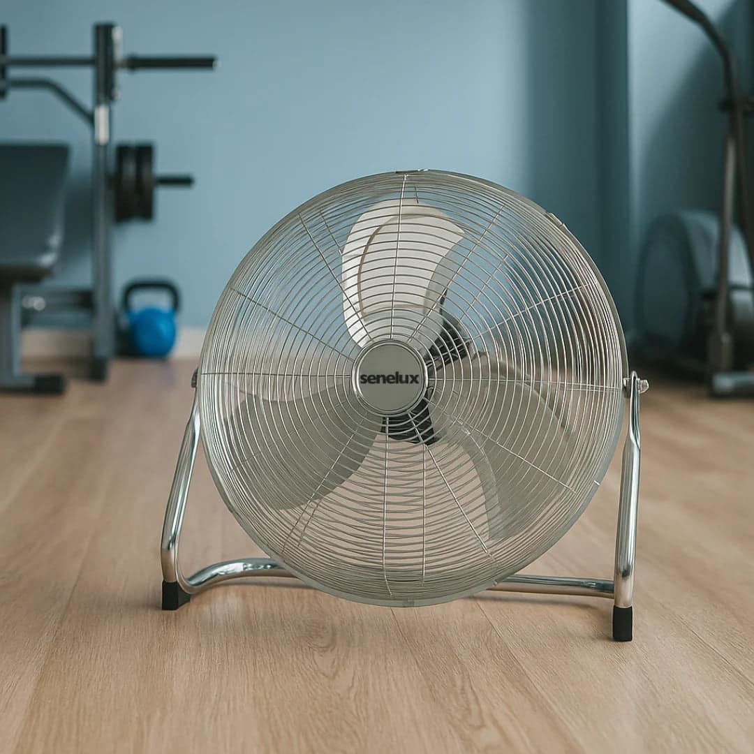 Chrome Floor Fan for Homes, Gyms, Bedrooms & Kitchens | with 3 Fan Speeds and Adjustable Tilt - Image 2