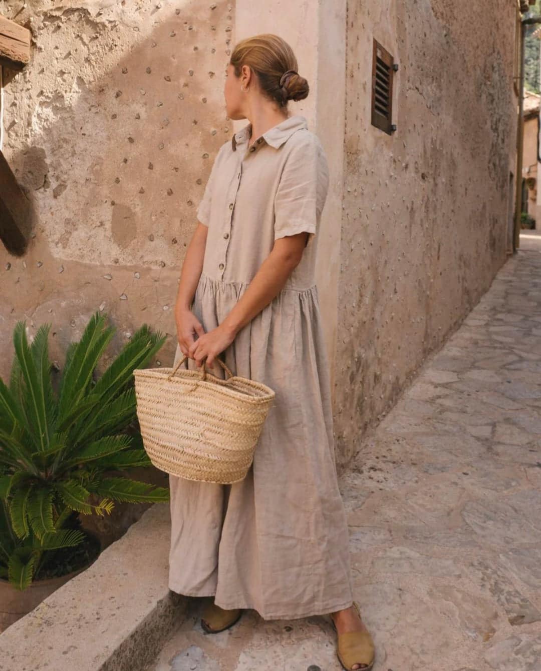 Beige Linen Shirt Maxi Dress - Image 4
