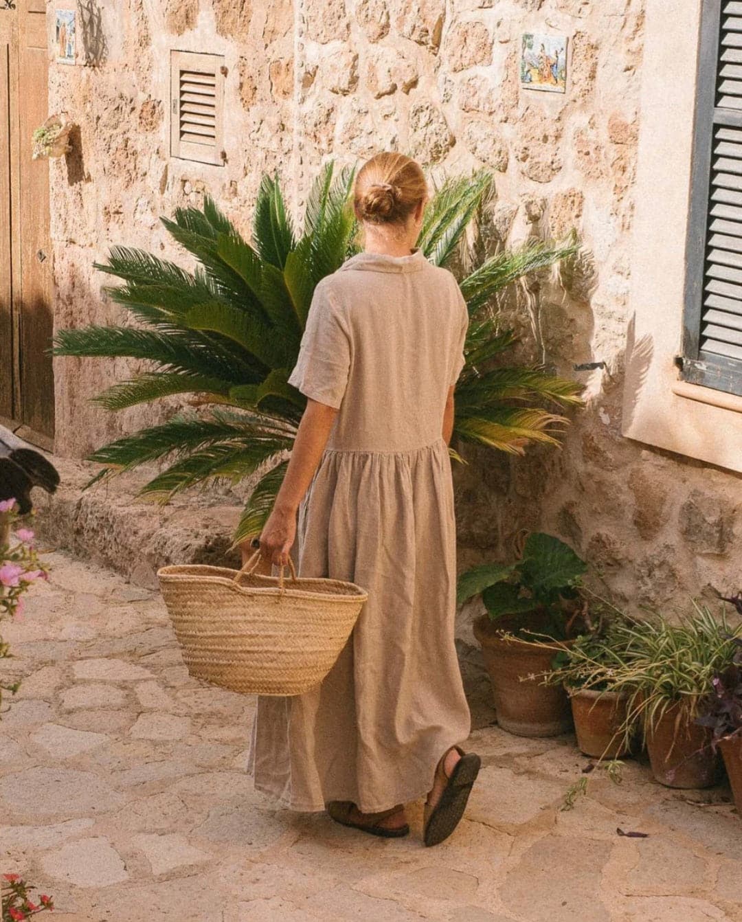 Beige Linen Shirt Maxi Dress - Image 5