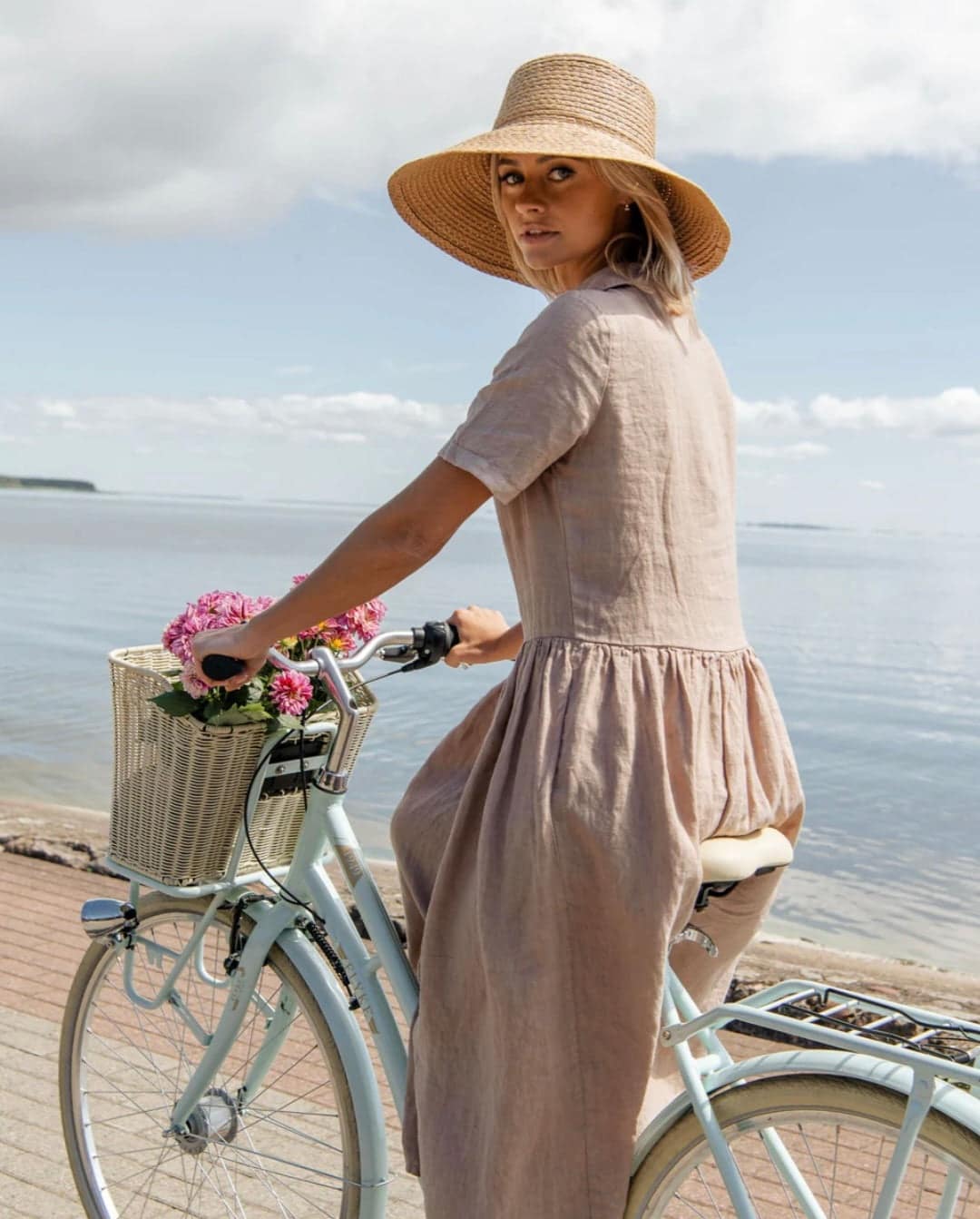 Beige Linen Shirt Maxi Dress - Image 3