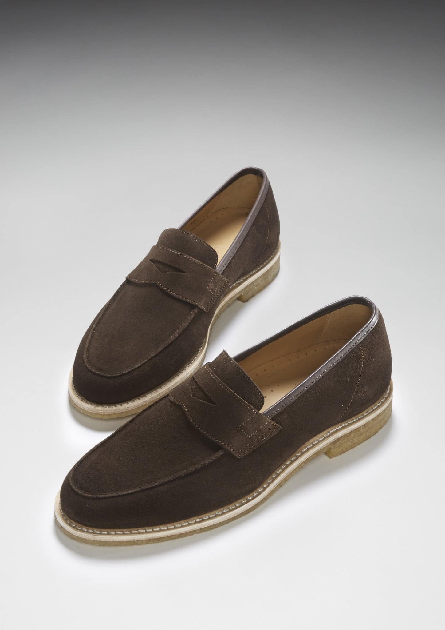 Brown Suede Loafers, Crepe Rubber Welted Sole - Image 3