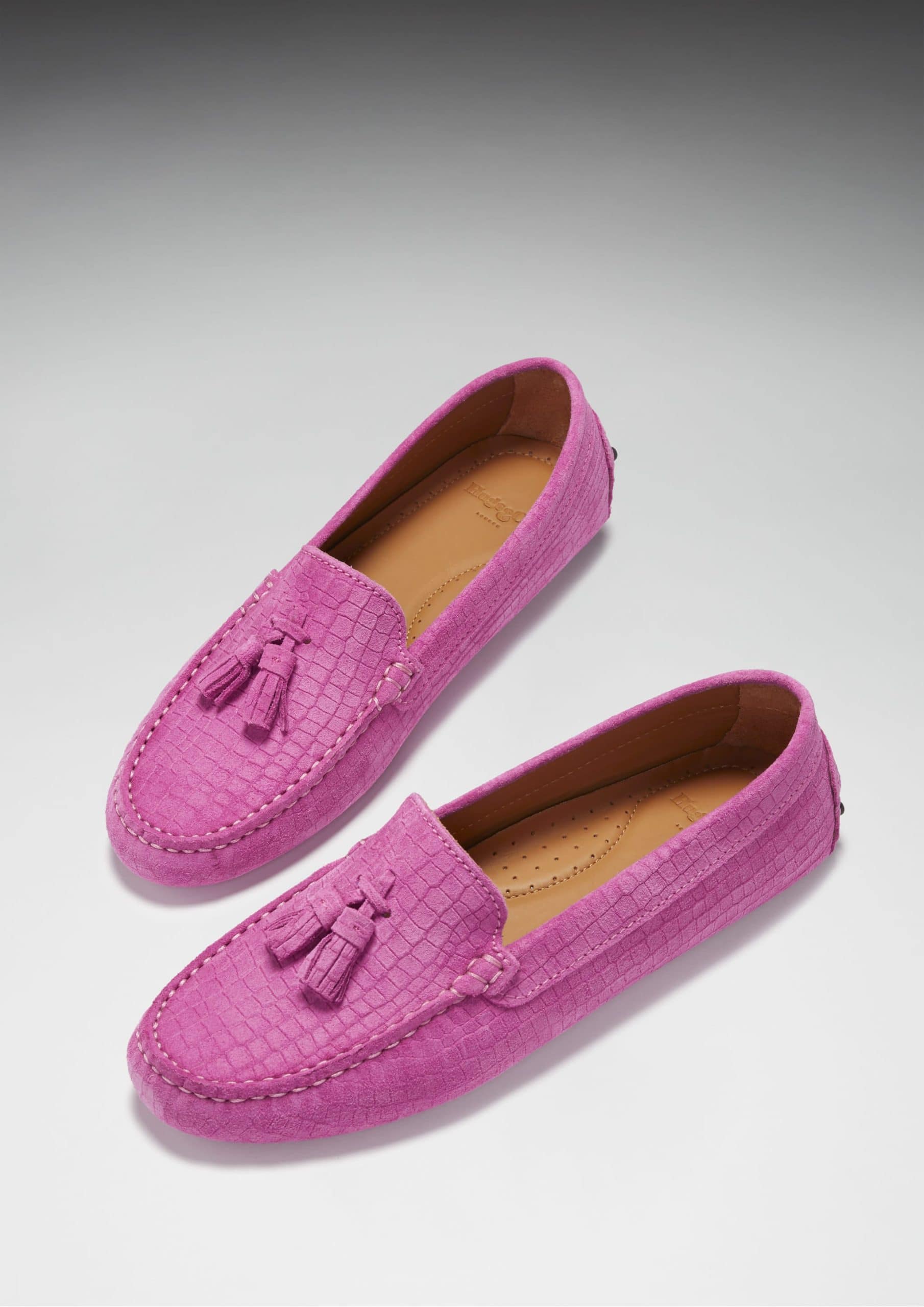 Women's Tasselled Driving Loafers, pink embossed suede - Image 2
