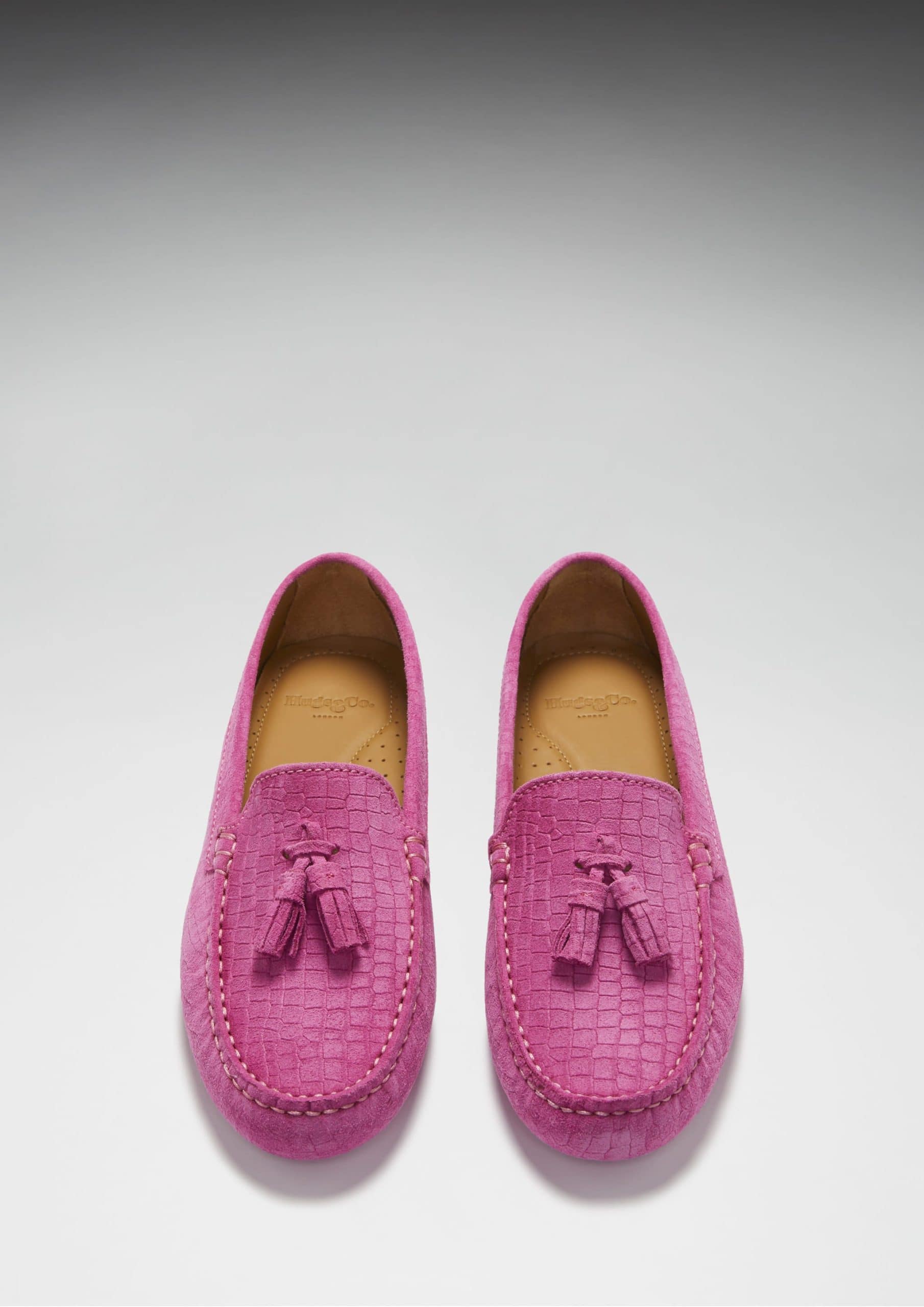 Women's Tasselled Driving Loafers, pink embossed suede - Image 4