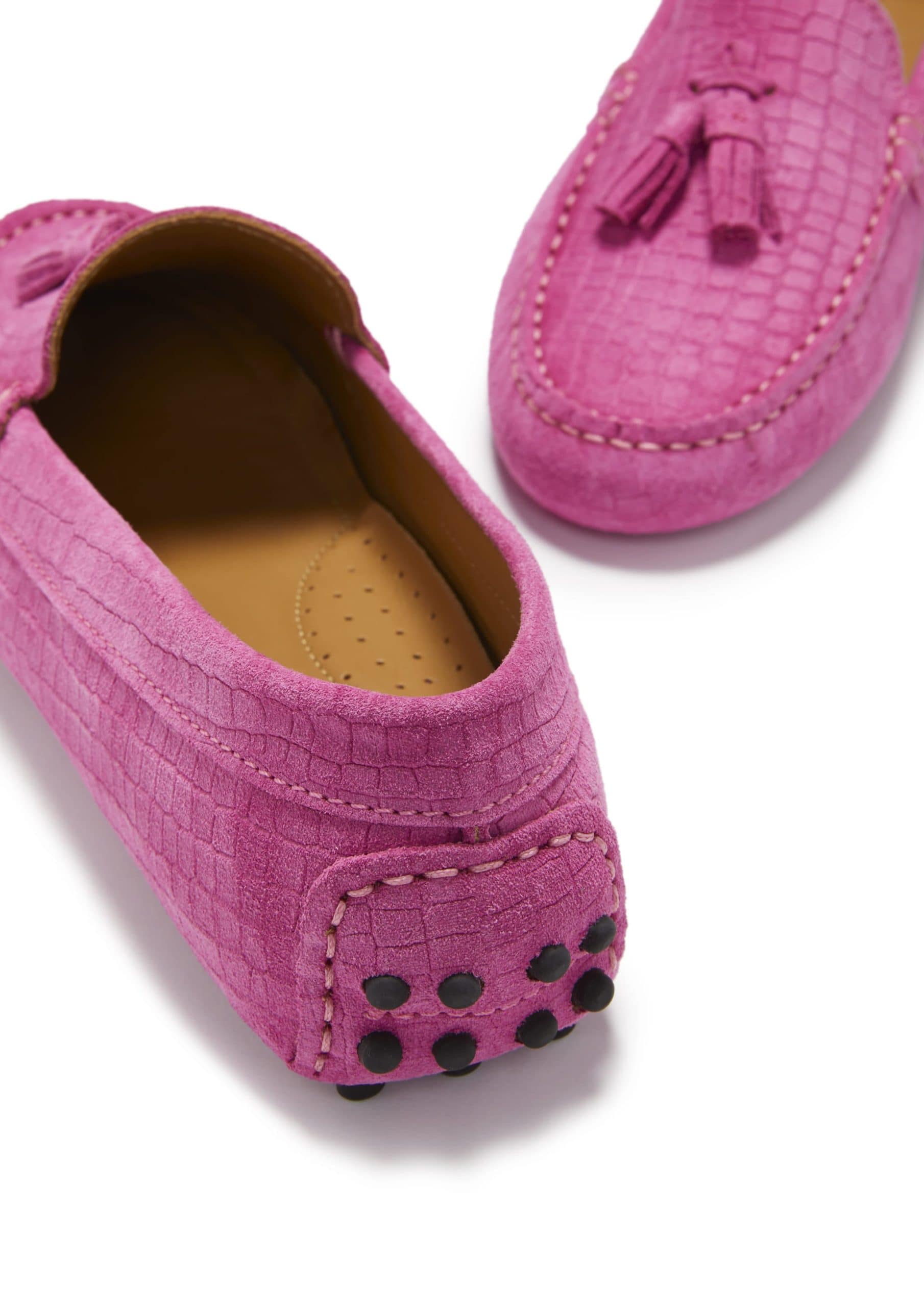 Women's Tasselled Driving Loafers, pink embossed suede - Image 5