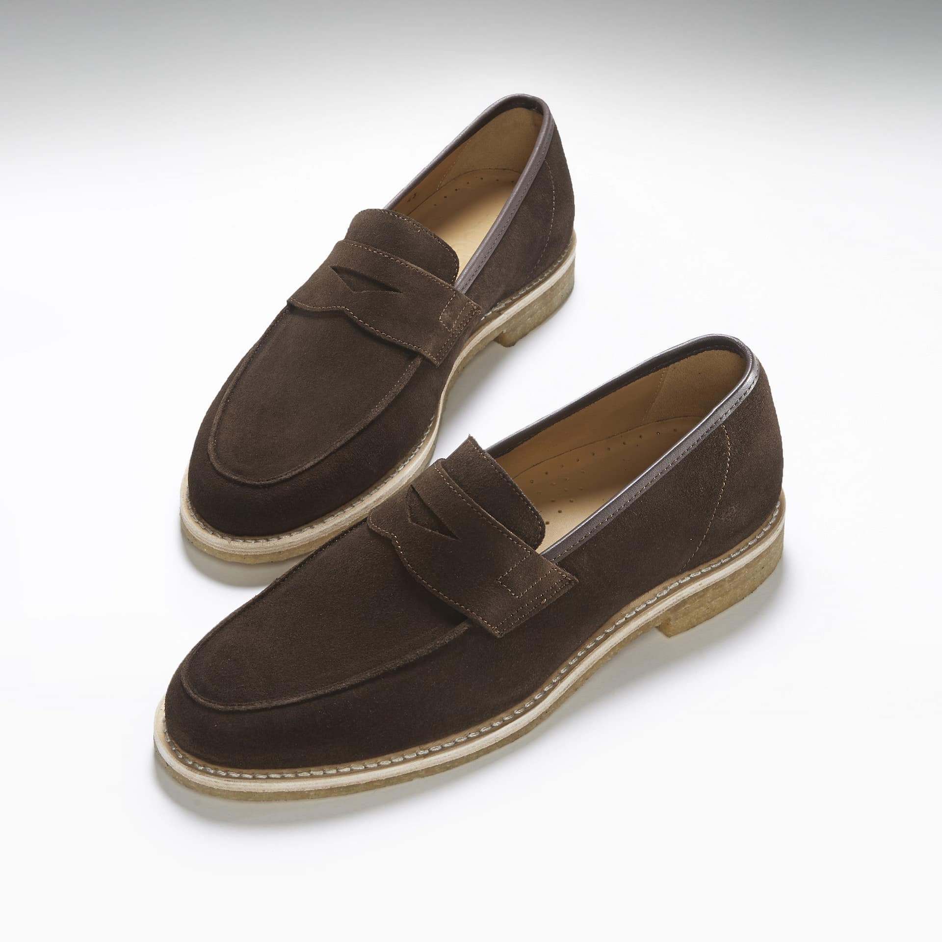 Brown Suede Loafers, Crepe Rubber Welted Sole - Image 2