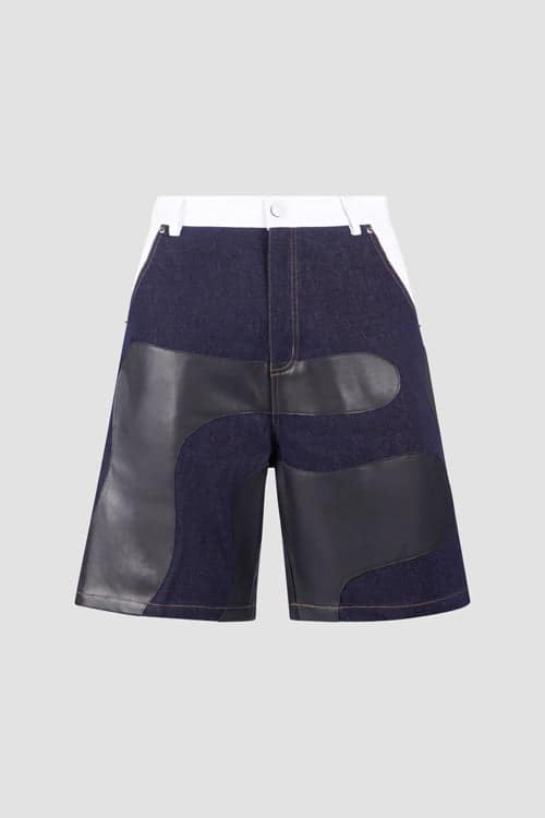 Camouflage Vegan Leather Denim Cargo Jeans Shorts - Image 7