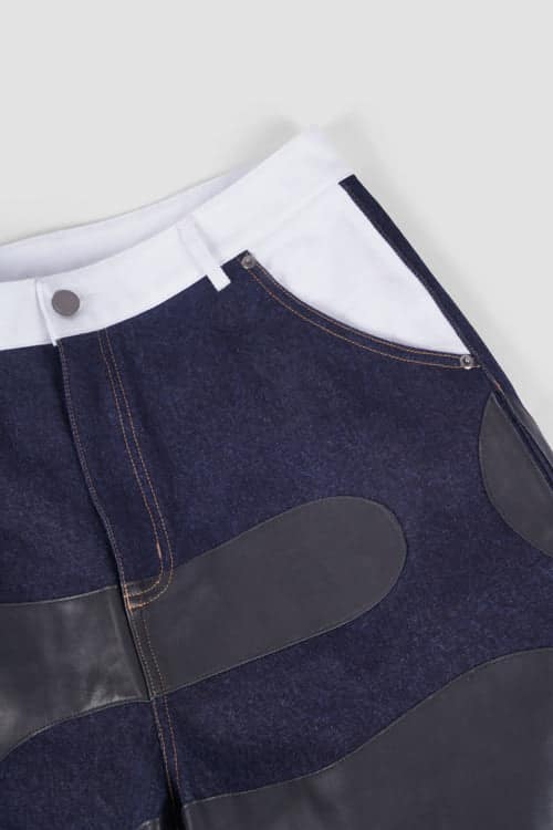 Camouflage Vegan Leather Denim Cargo Jeans Shorts - Image 3