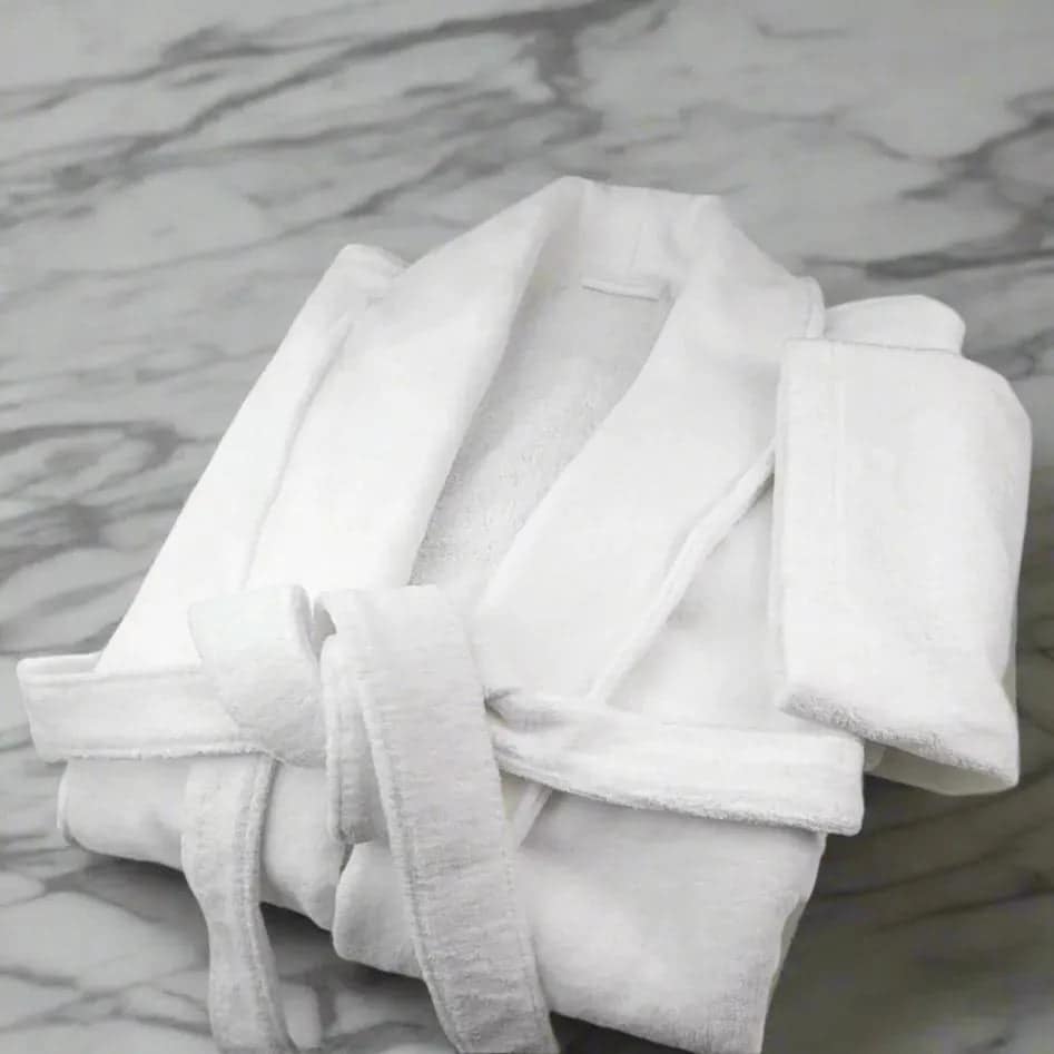100% Ringspun Cotton White Sheared/Velour Bathrobes - Image 4